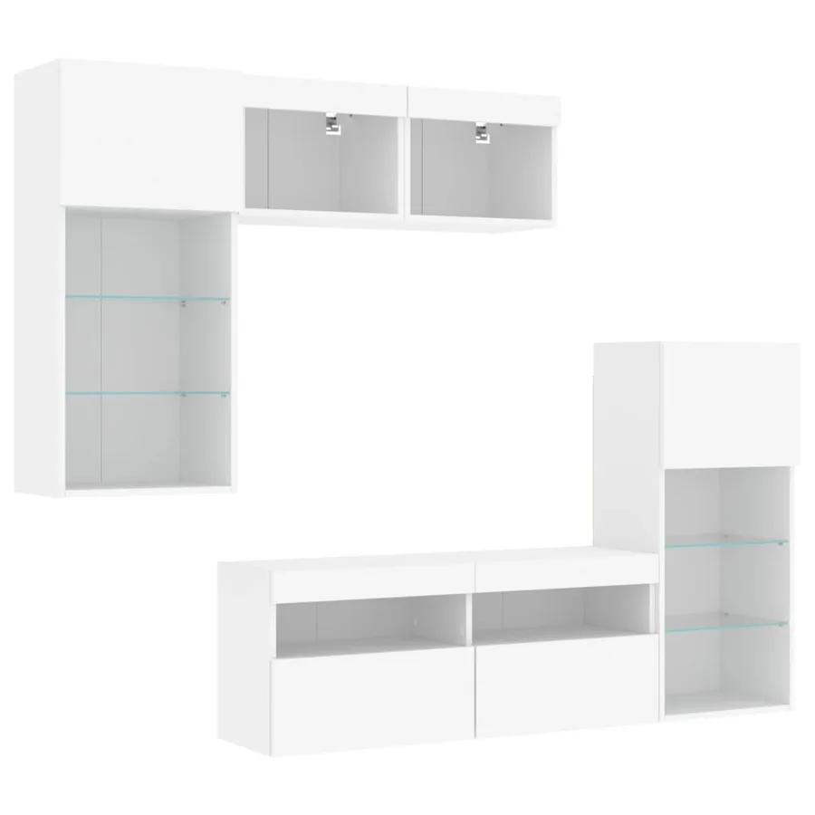 Unités murales TV avec LED 5 pcs blanc bois d'ingénierie - 5
