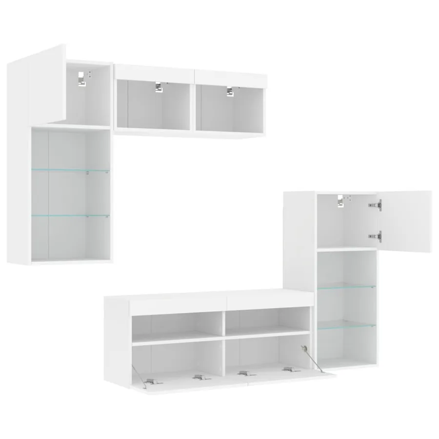 Unités murales TV avec LED 5 pcs blanc bois d'ingénierie - 6