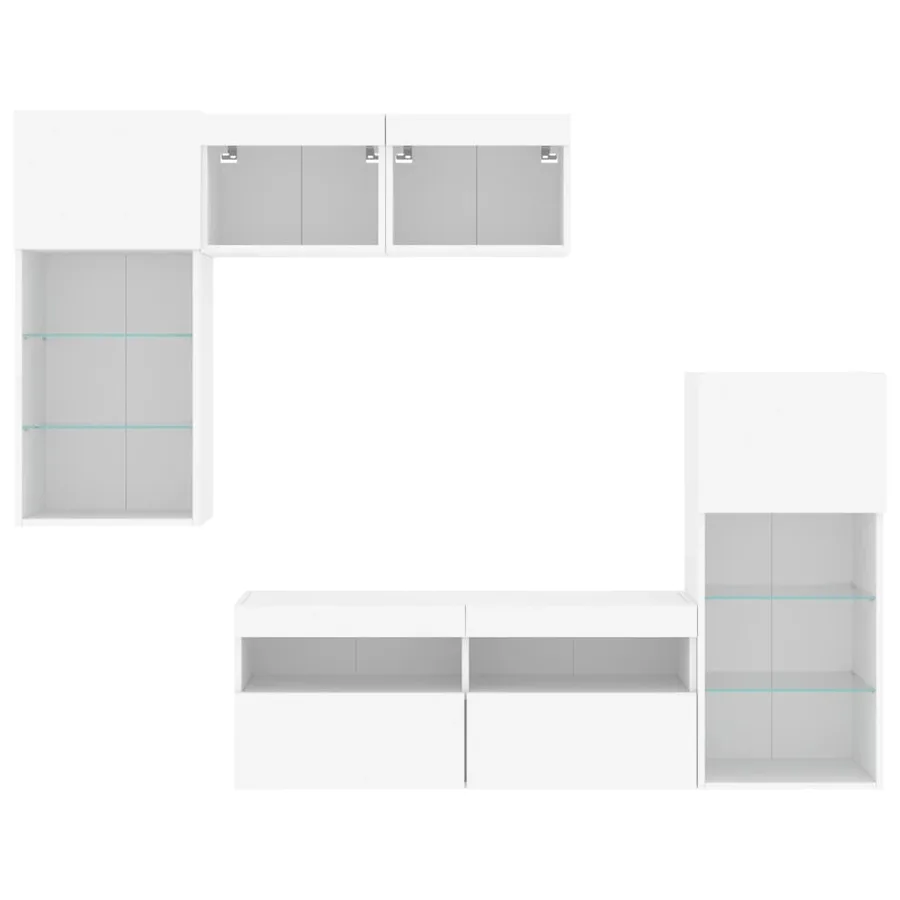 Unités murales TV avec LED 5 pcs blanc bois d'ingénierie - 7