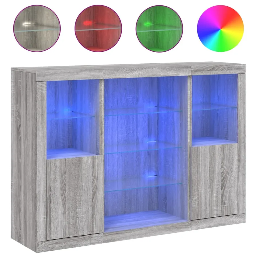 Buffets avec lumières LED 3 pcs sonoma gris bois d'ingénierie - 2