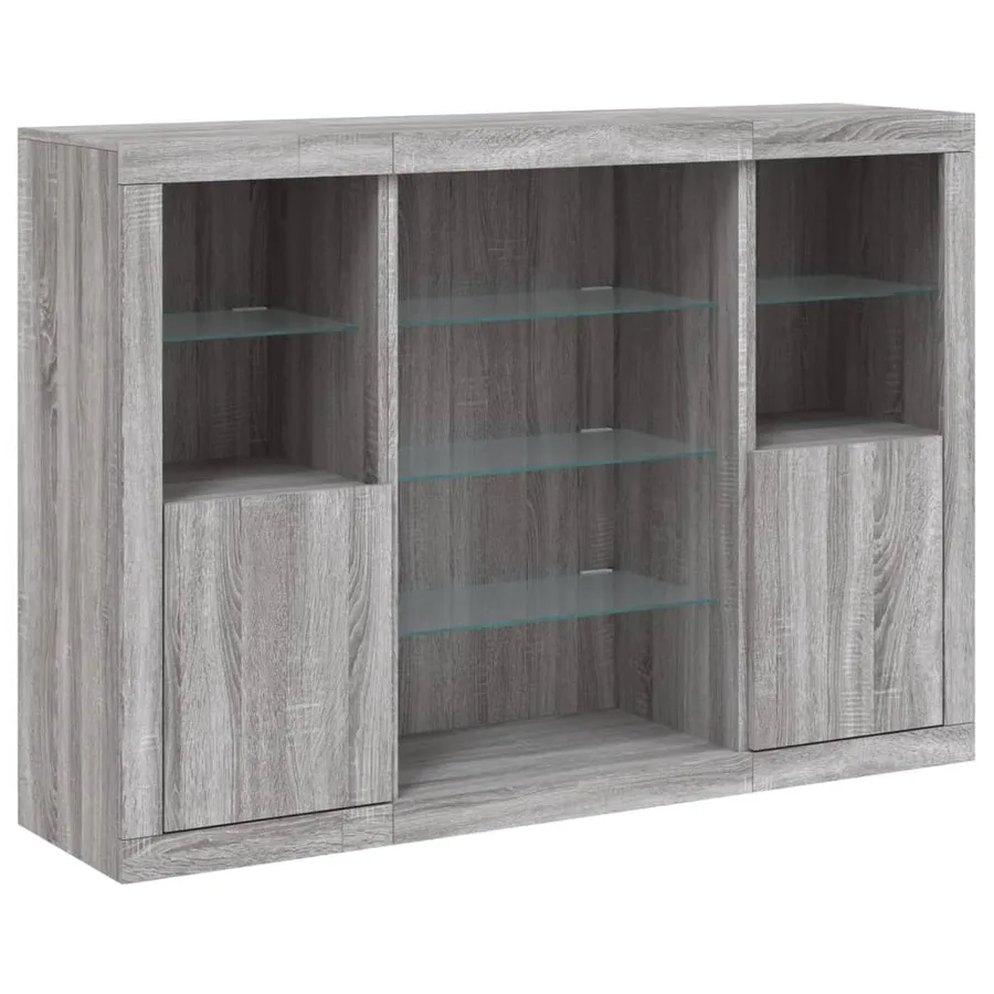 Buffets avec lumières LED 3 pcs sonoma gris bois d'ingénierie - 5