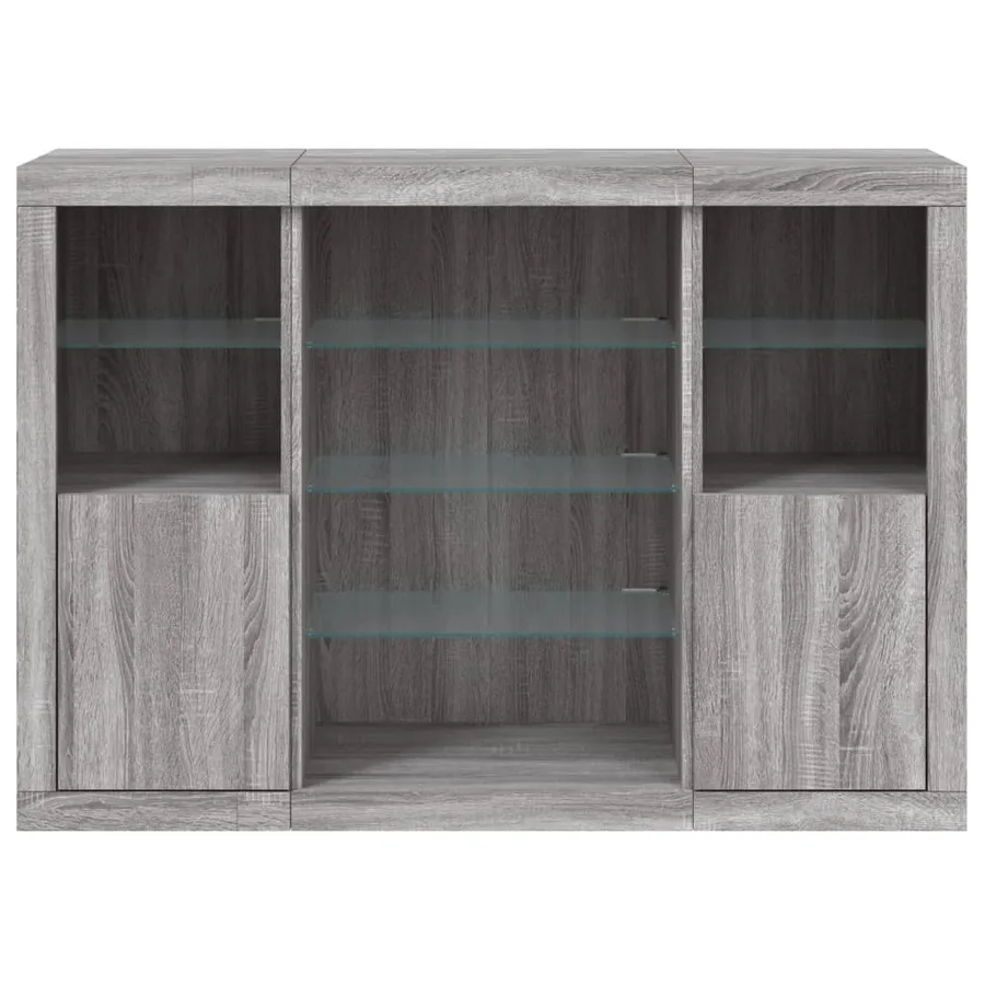 Buffets avec lumières LED 3 pcs sonoma gris bois d'ingénierie - 6