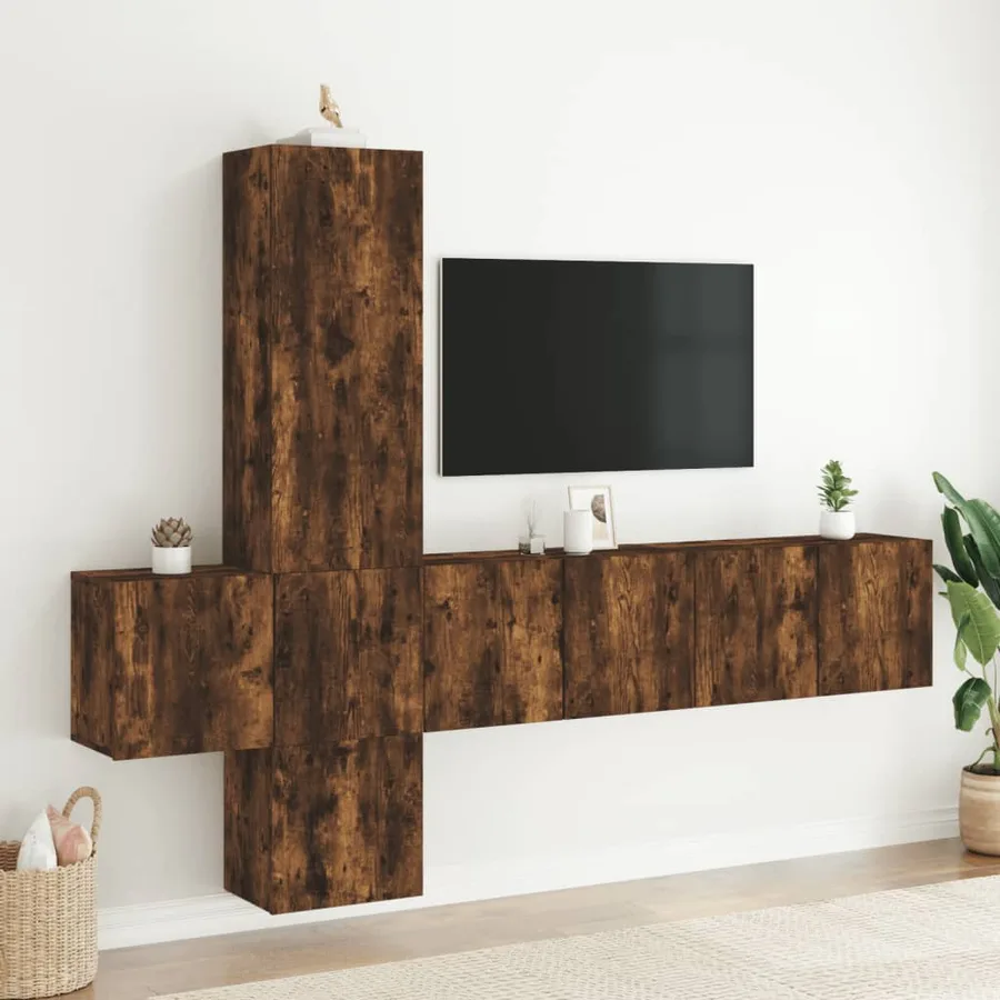Unités murales TV 5 pcs chêne fumé bois d'ingénierie - 3