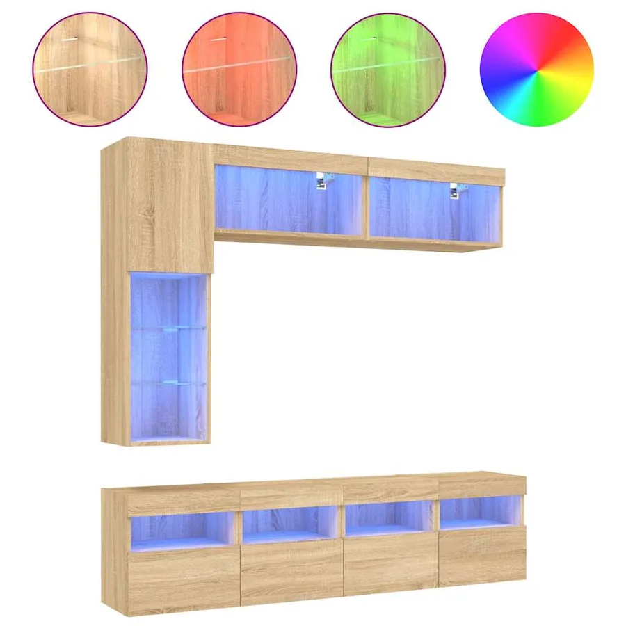 Ensemble de meubles TV muraux 7pcs et lumières LED chêne sonoma - 2