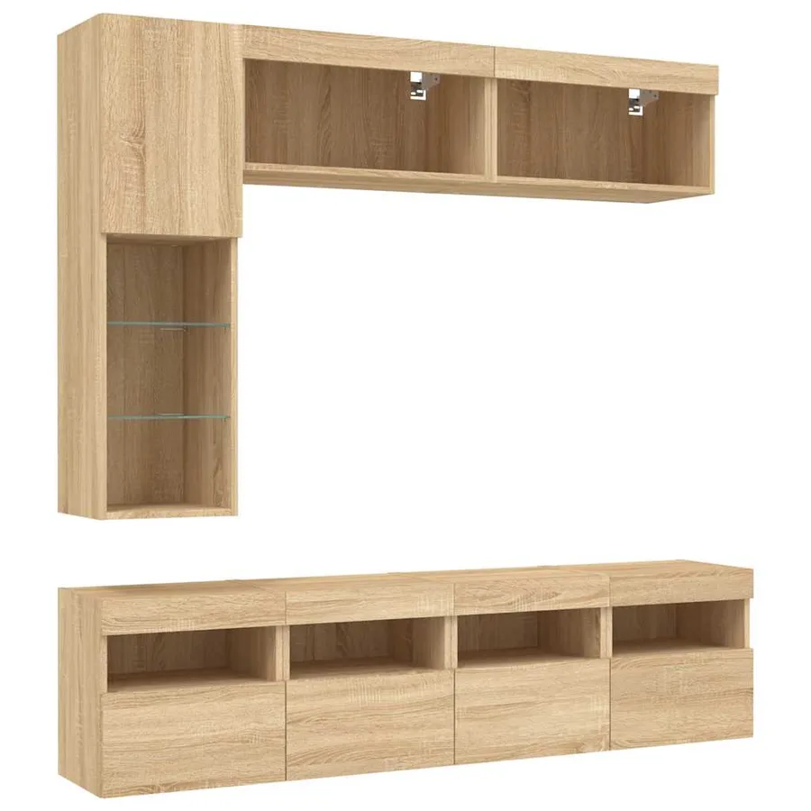 Ensemble de meubles TV muraux 7pcs et lumières LED chêne sonoma - 3