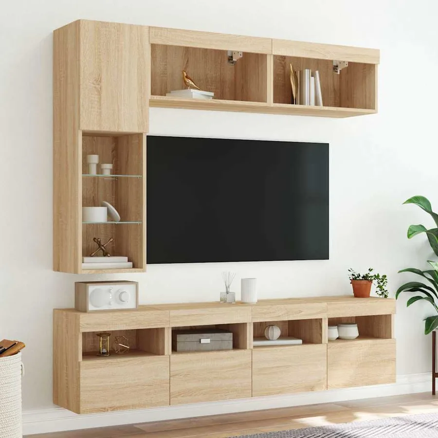 Ensemble de meubles TV muraux 7pcs et lumières LED chêne sonoma - 4