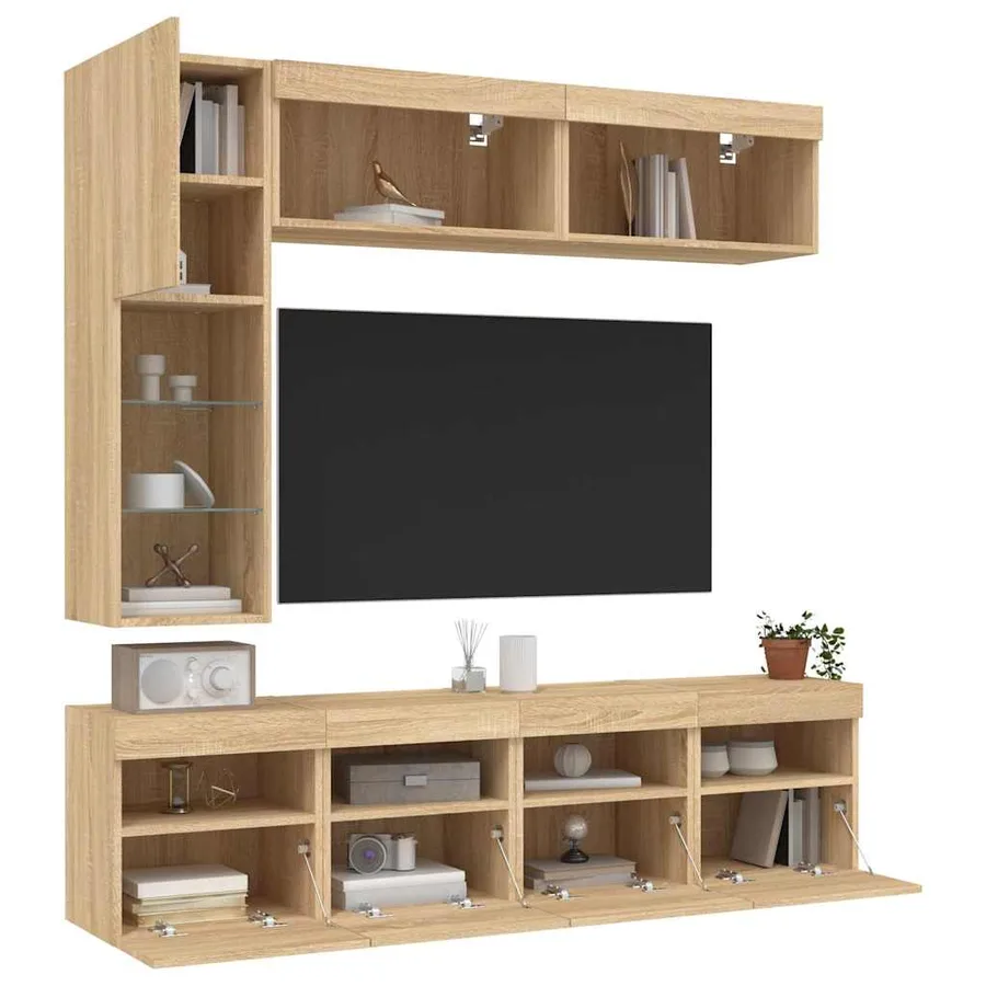 Ensemble de meubles TV muraux 7pcs et lumières LED chêne sonoma - 5