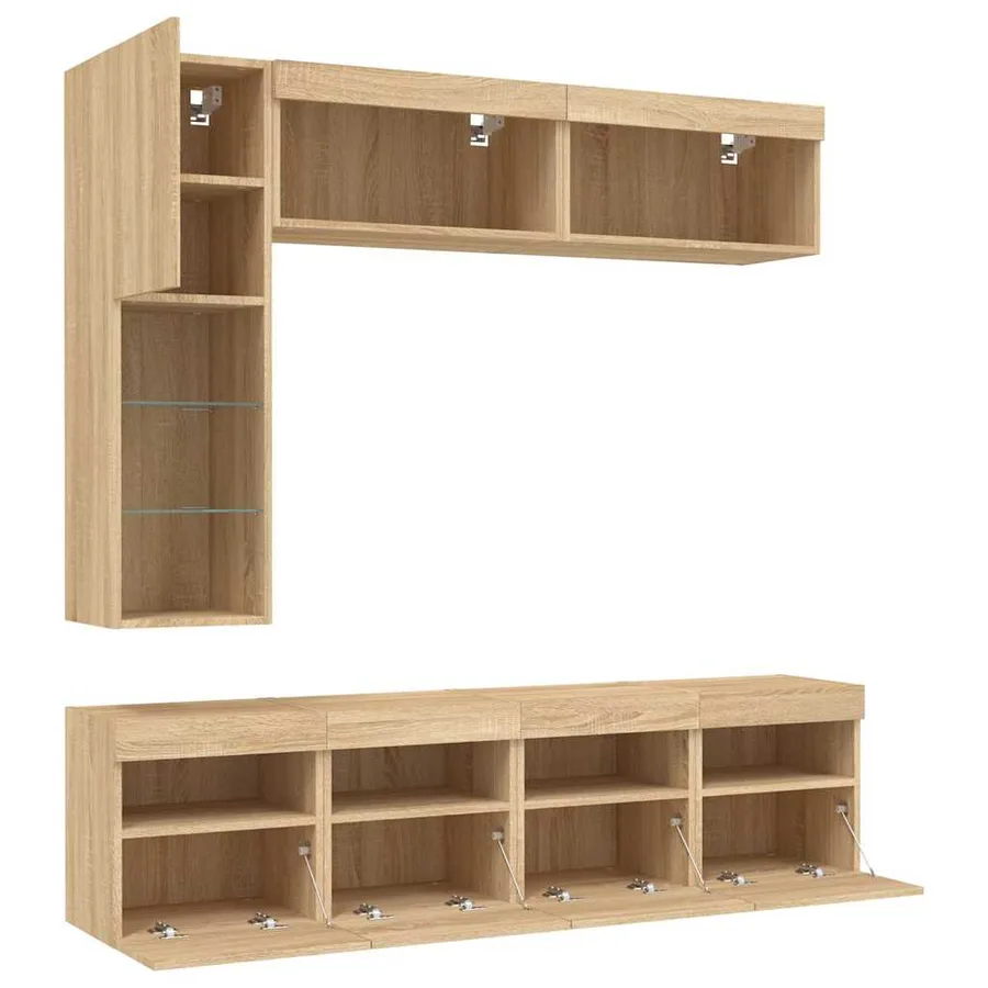 Ensemble de meubles TV muraux 7pcs et lumières LED chêne sonoma - 6