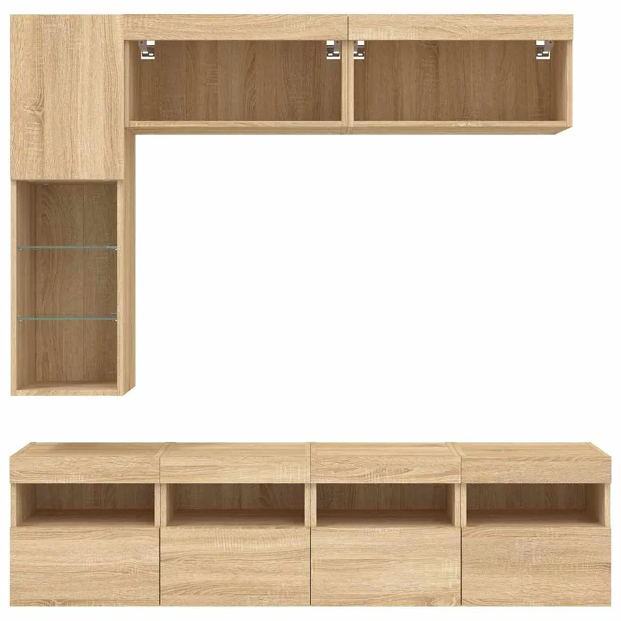 Ensemble de meubles TV muraux 7pcs et lumières LED chêne sonoma - 7