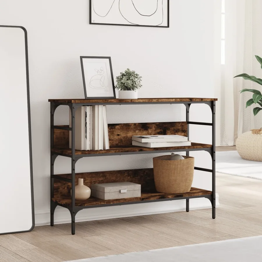 Table console chêne fumé 100x32x75 cm bois d'ingénierie - 3