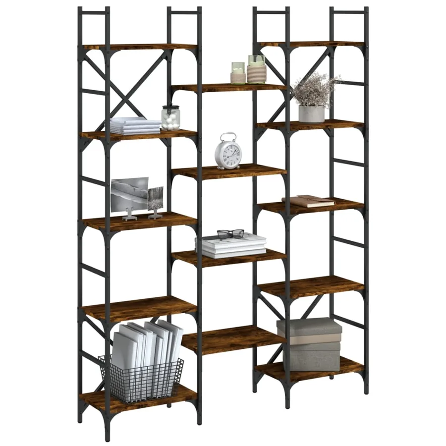 Bibliothèque chêne fumé 127,5x28,5x172,5 cm bois d'ingénierie - 4