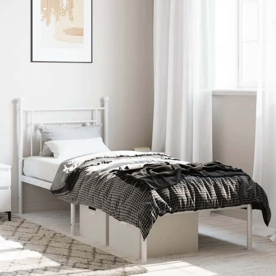 Cadre de lit métal sans matelas avec tête de lit blanc 75x190cm