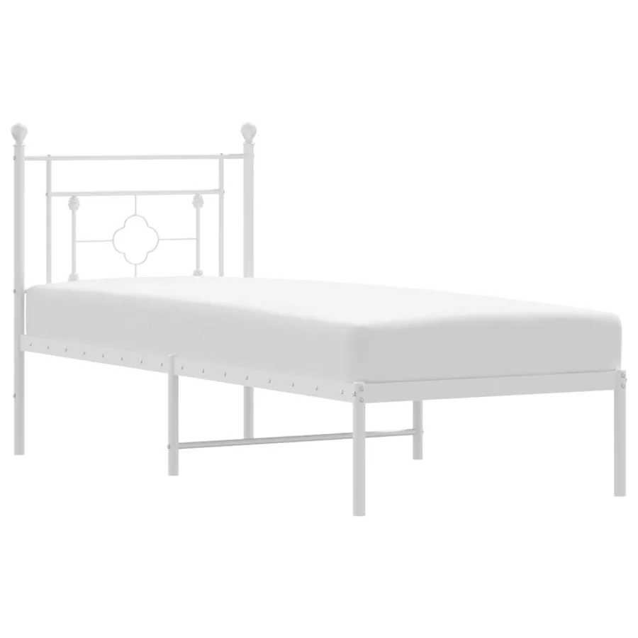 Cadre de lit métal sans matelas avec tête de lit blanc 75x190cm - 2