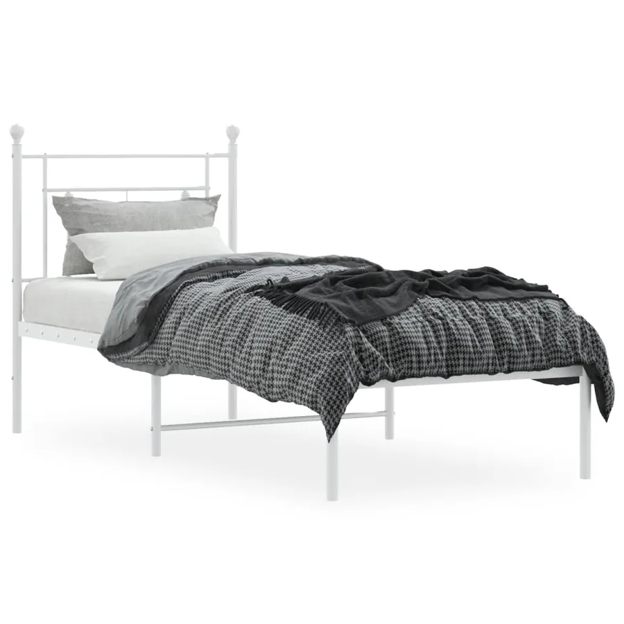 Cadre de lit métal sans matelas avec tête de lit blanc 75x190cm - 3