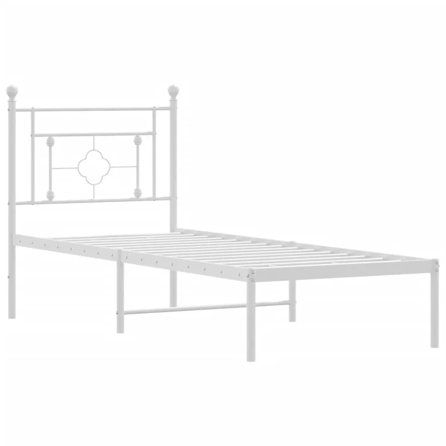 Cadre de lit métal sans matelas avec tête de lit blanc 75x190cm - 4