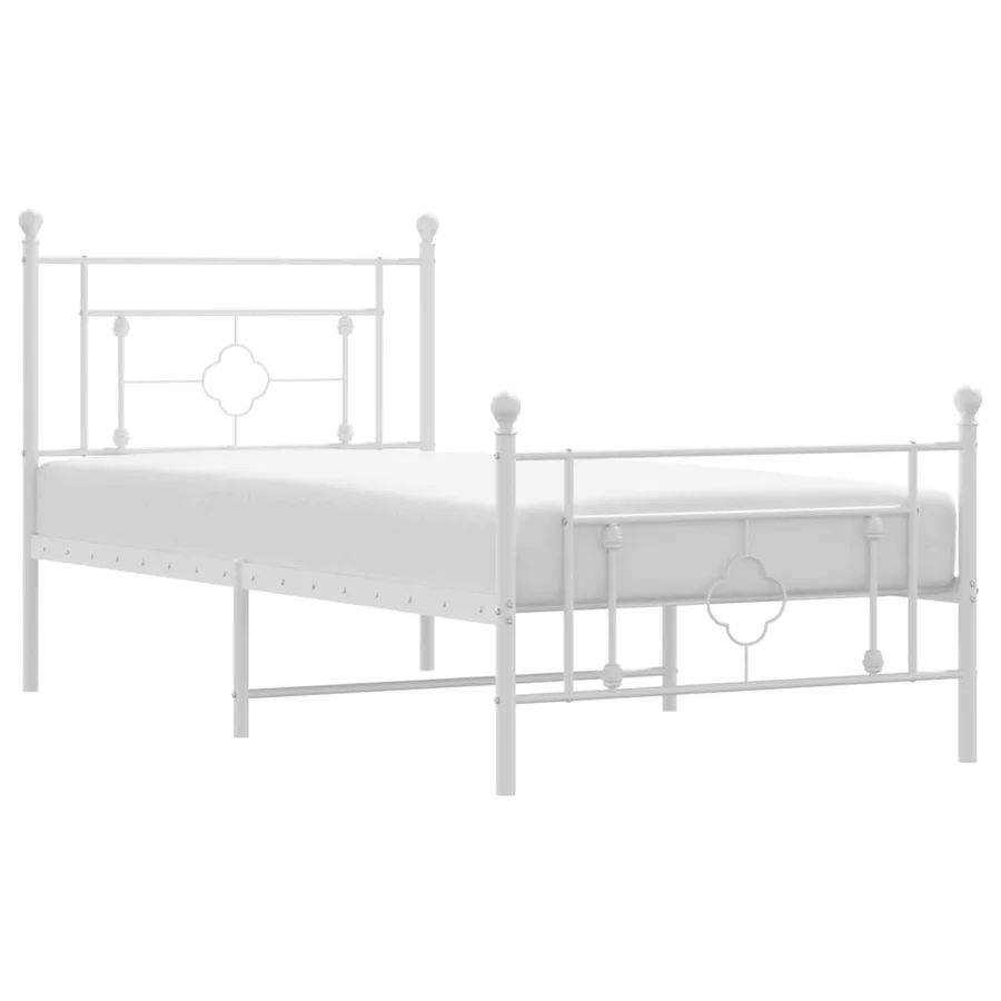 Cadre de lit métal sans matelas et pied de lit blanc 100x190 cm - 2