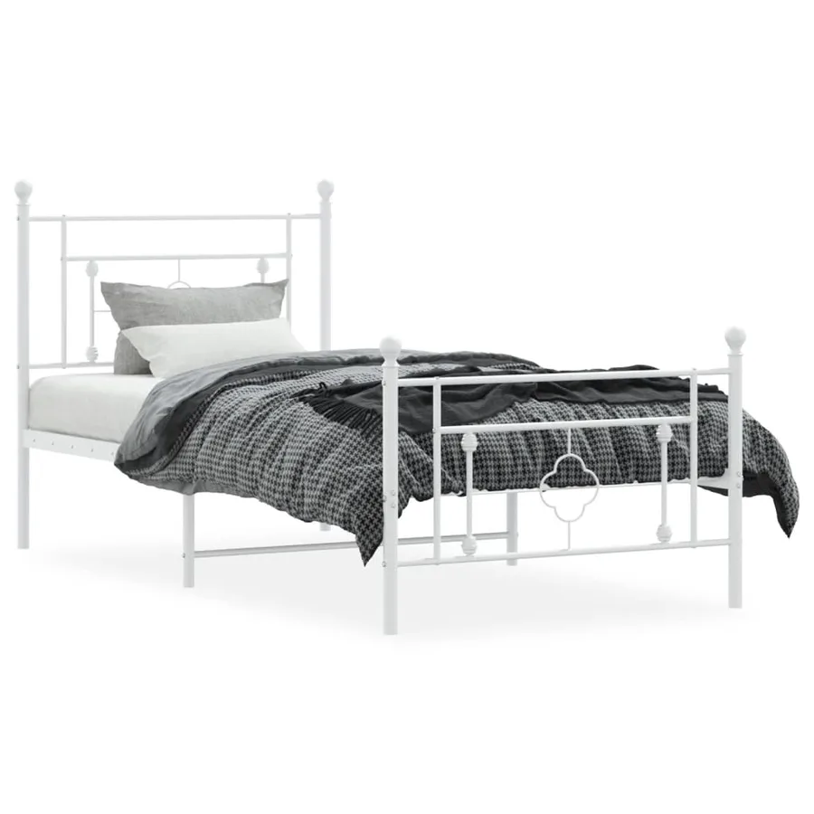 Cadre de lit métal sans matelas et pied de lit blanc 100x190 cm - 3