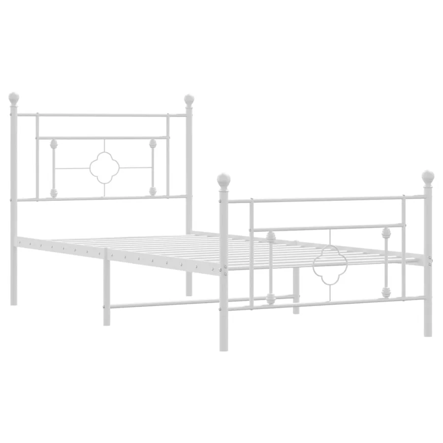 Cadre de lit métal sans matelas et pied de lit blanc 100x190 cm - 4