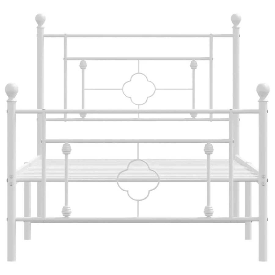 Cadre de lit métal sans matelas et pied de lit blanc 100x190 cm - 5