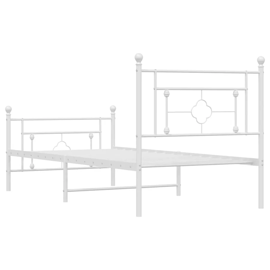 Cadre de lit métal sans matelas et pied de lit blanc 100x190 cm - 7