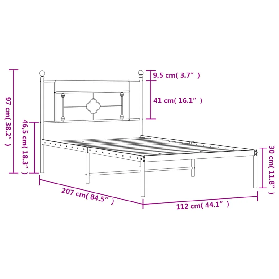 Cadre de lit métal sans matelas et tête de lit blanc 107x203 cm - 11