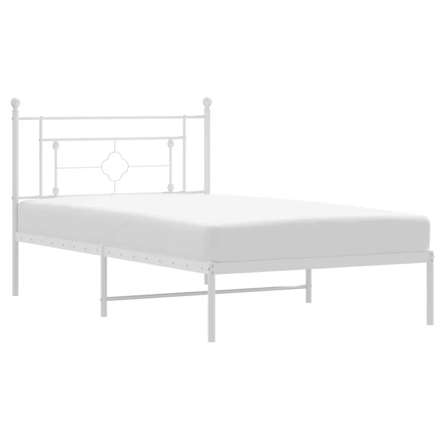 Cadre de lit métal sans matelas et tête de lit blanc 107x203 cm - 2