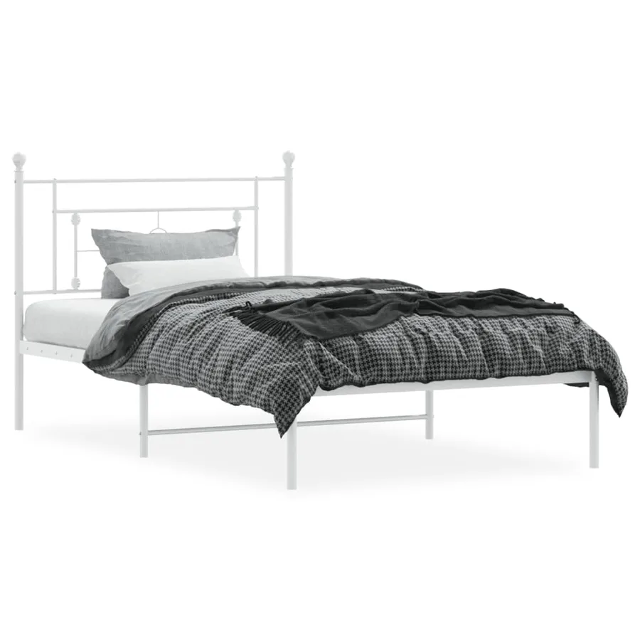 Cadre de lit métal sans matelas et tête de lit blanc 107x203 cm - 3