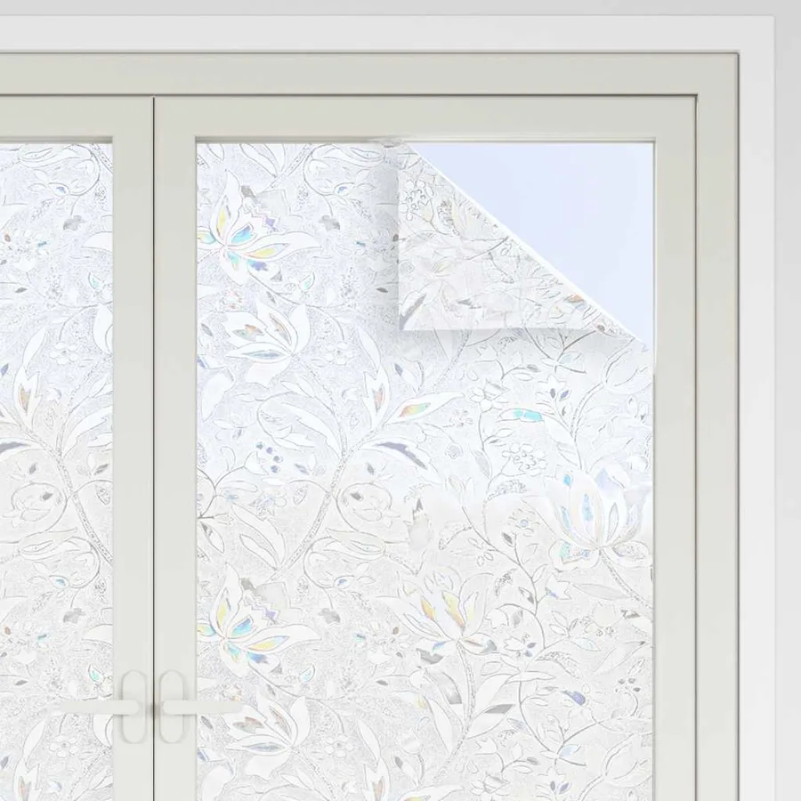Films pour fenêtre 4 pcs dépoli motif de fleur PVC - 3