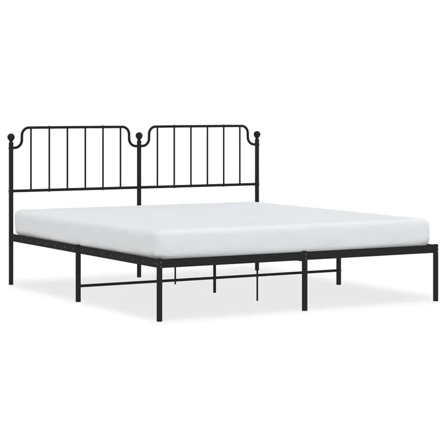 Cadre de lit métal sans matelas et tête de lit noir 160x200 cm - 2