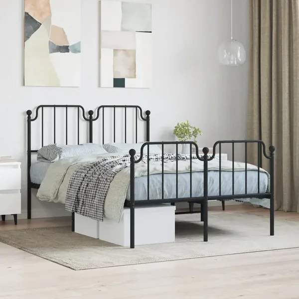 Cadre de lit métal sans matelas avec pied de lit noir 120x200cm
