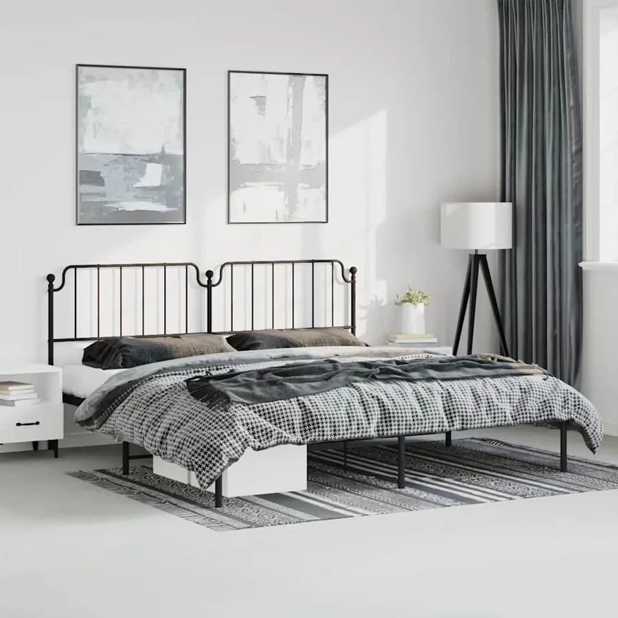 Cadre de lit métal sans matelas avec tête de lit noir 183x213cm