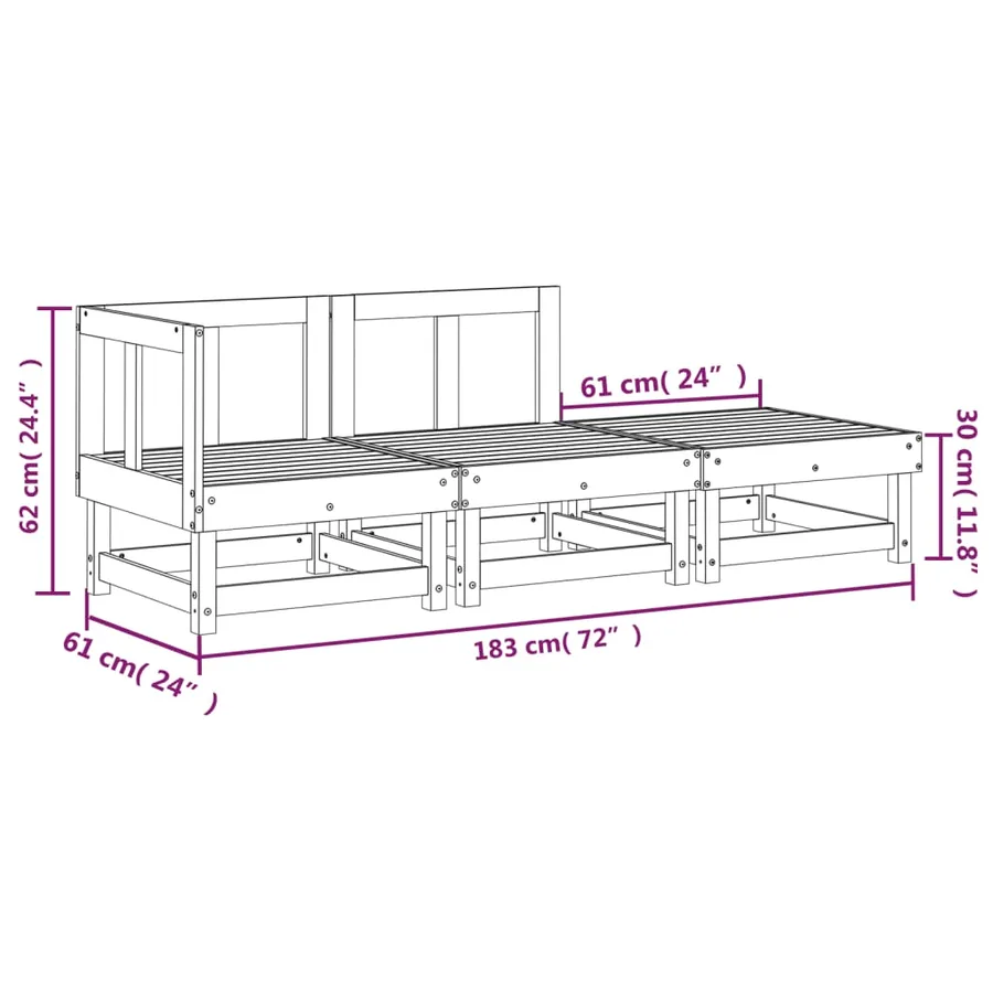 Salon de jardin 3 pcs bois massif de pin - 8