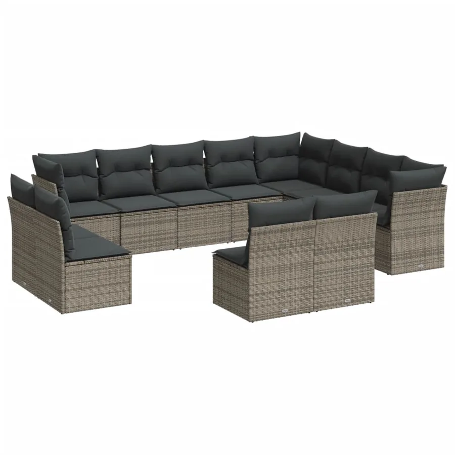 Salon de jardin avec coussins 12 pcs gris résine tressée - 2