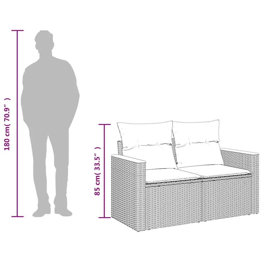 Canapé de jardin avec coussins 2 places beige résine tressée - 9