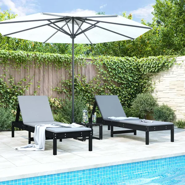 Chaises longues lot de 2 noir 199,5x60x74 cm bois massif de pin