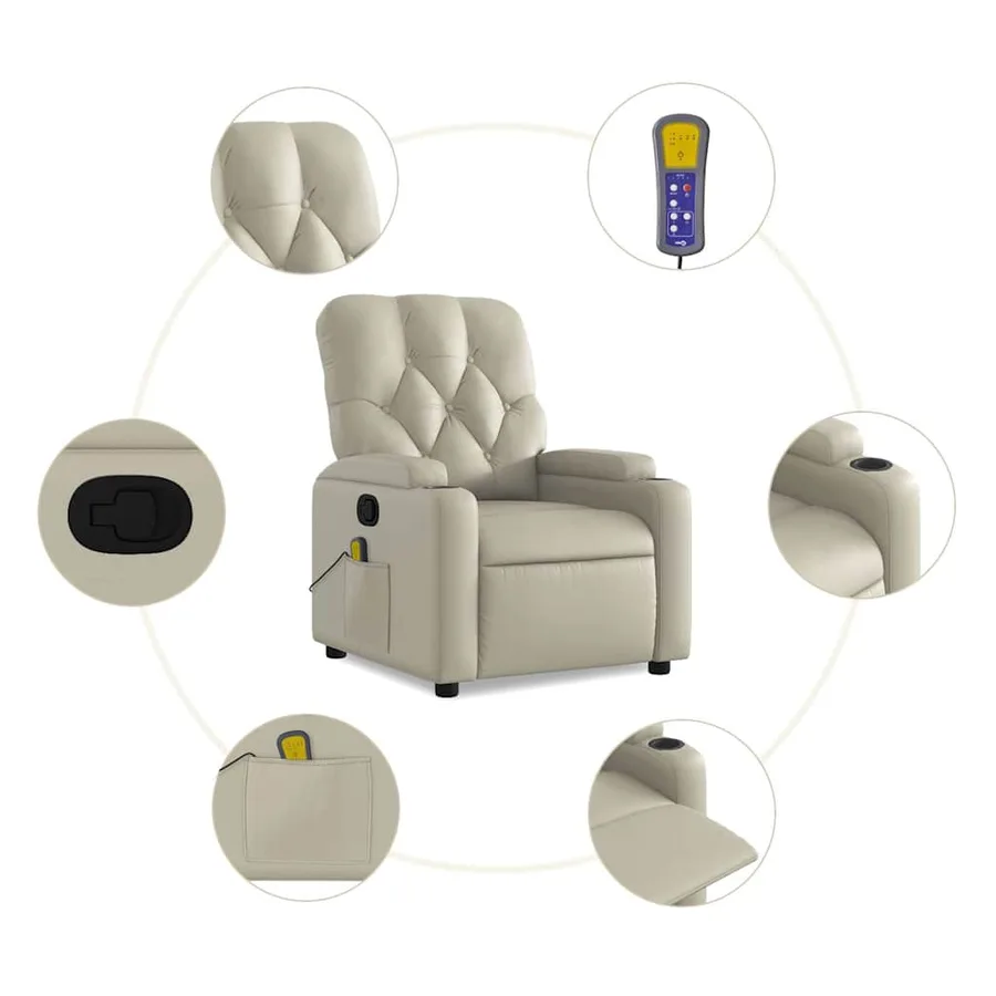 Fauteuil inclinable de massage Crème Similicuir - 7