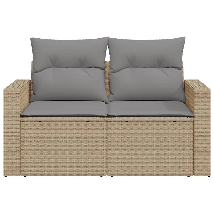 Canapé de jardin avec coussins 2 places beige résine tressée - 4