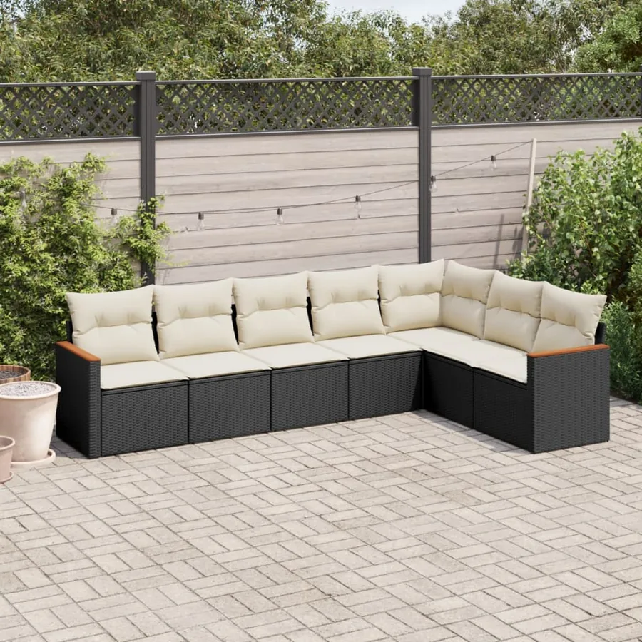 Salon de jardin 7 pcs avec coussins noir résine tressée 62 x 62 x 69 cm - 55,7 kg