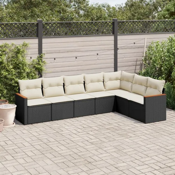 Salon de jardin 7 pcs avec coussins noir résine tressée 62 x 62 x 69 cm - 55,7 kg