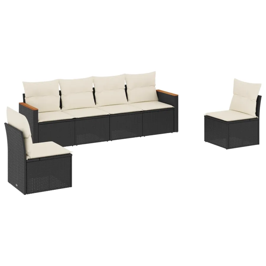Salon de jardin 6 pcs avec coussins noir résine tressée - 2
