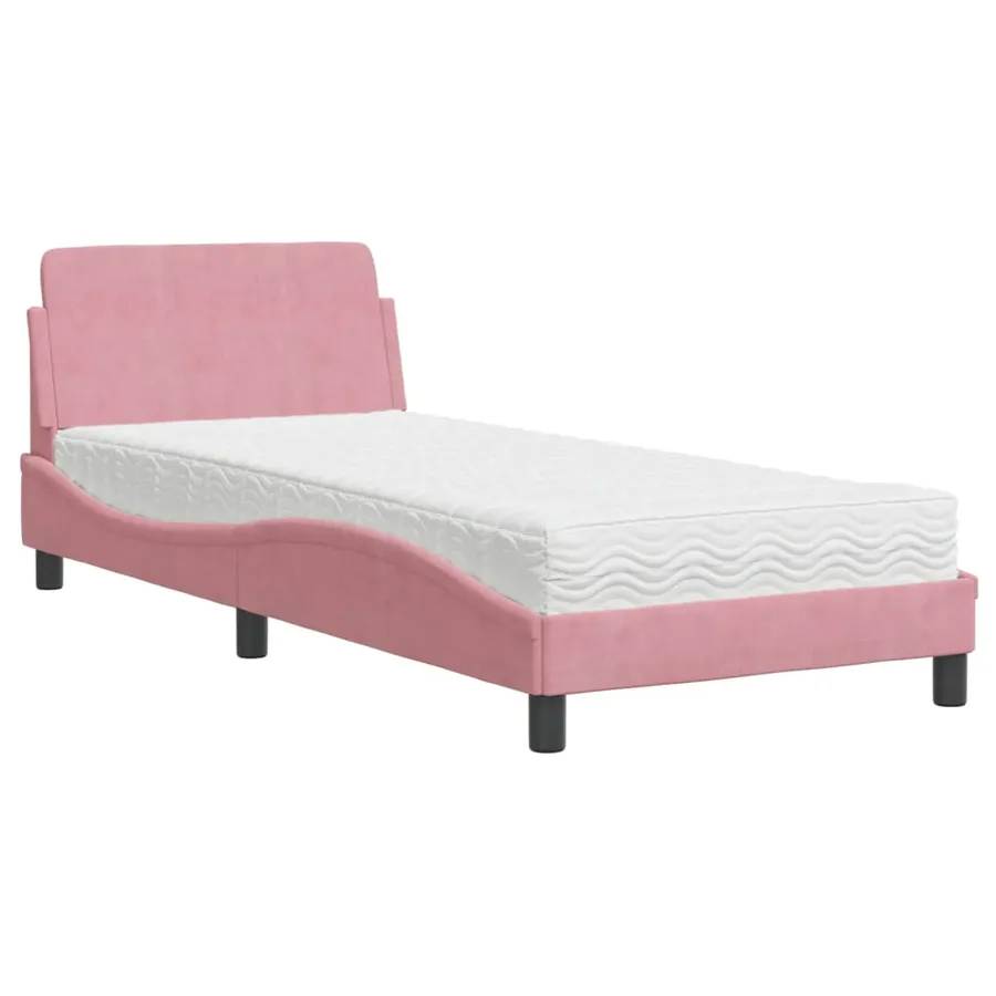 Lit avec matelas Dover rose 90x200 cm velours - 2