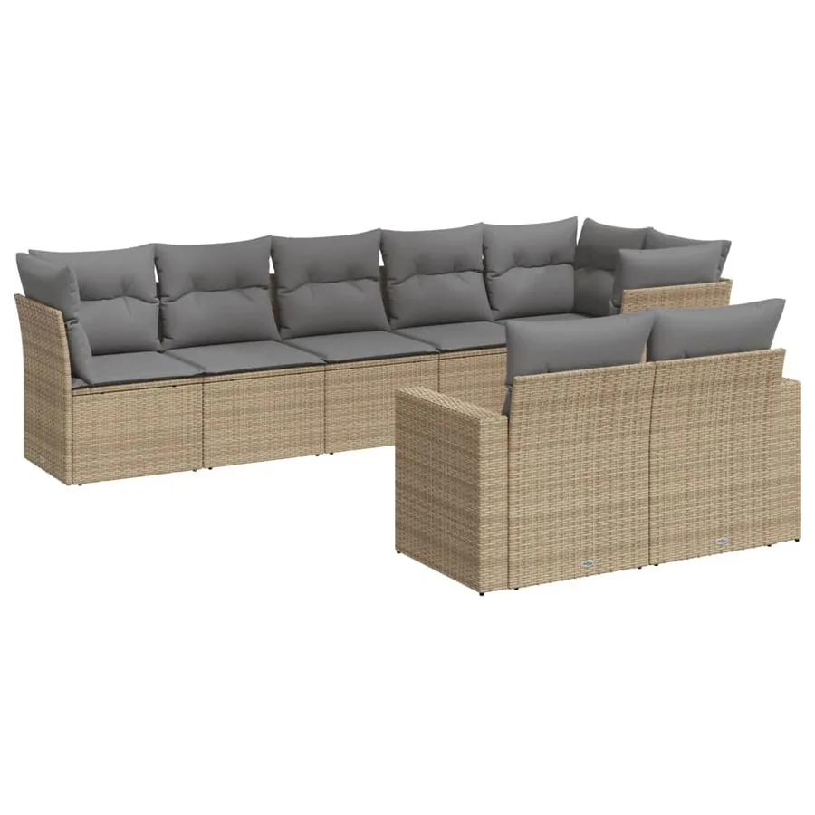 Salon de jardin avec coussins 8 pcs beige résine tressée - 2