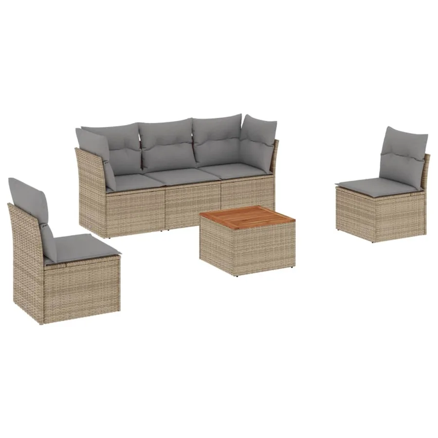 Salon de jardin avec coussins 6 pcs beige résine tressée - 2