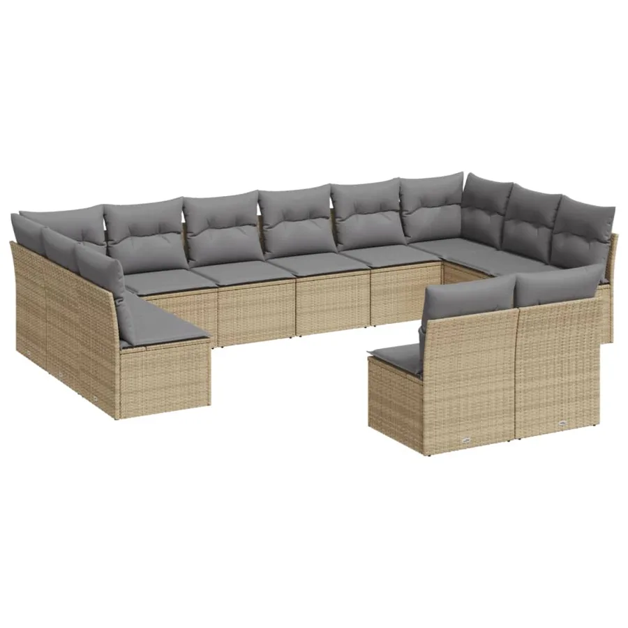 Salon de jardin avec coussins 12 pcs beige résine tressée - 2
