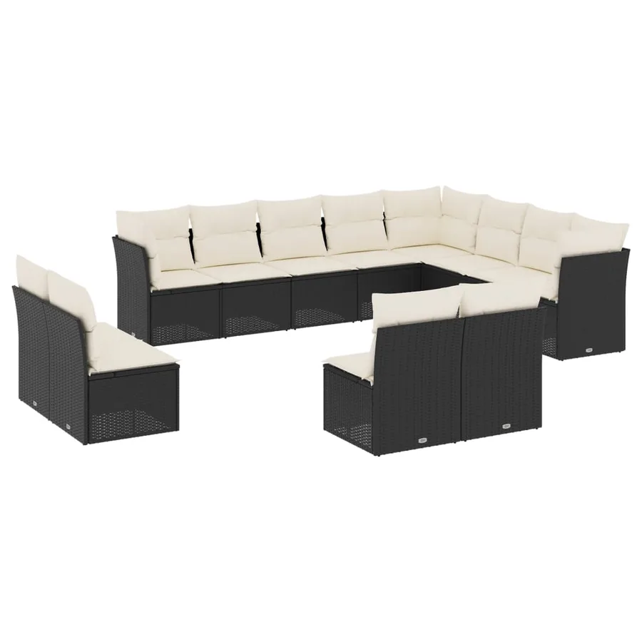 Salon de jardin 12 pcs avec coussins noir résine tressée - 2