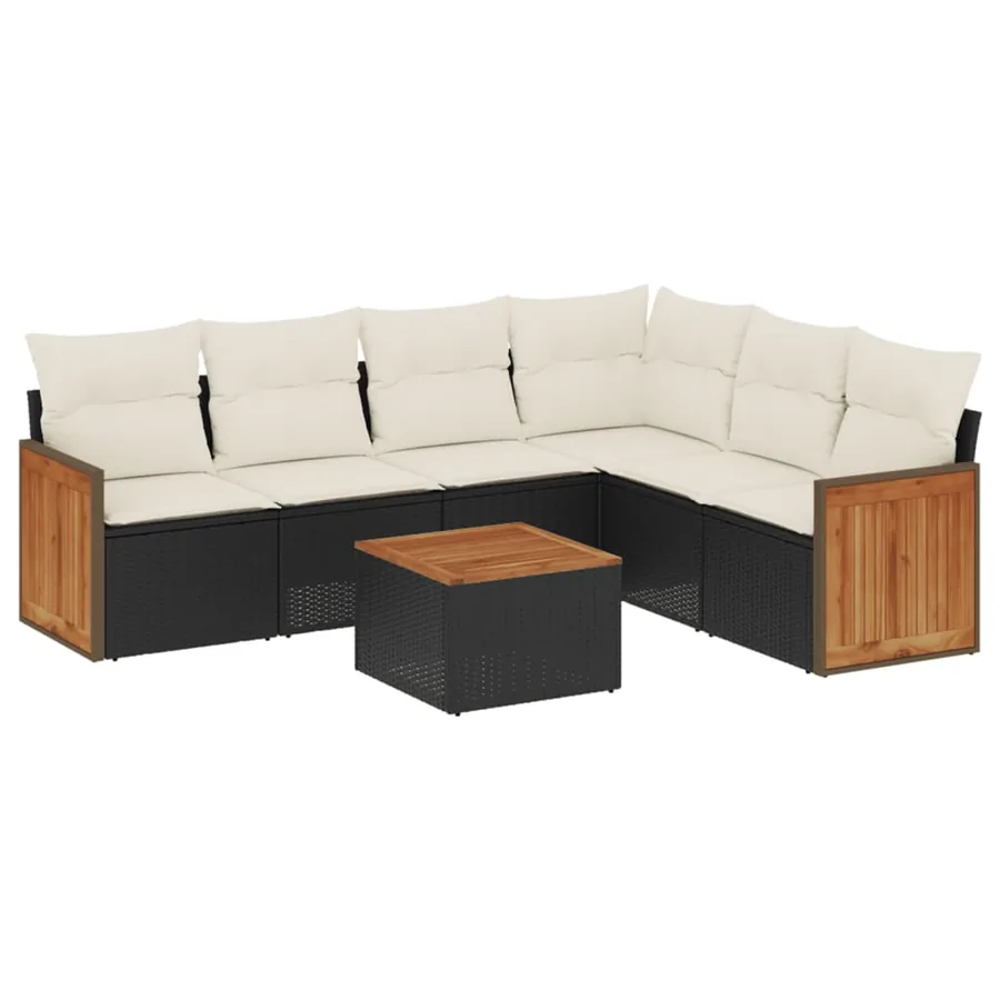 Salon de jardin 7 pcs avec coussins noir résine tressée 62 x 62 x 69 cm - 58,0 kg