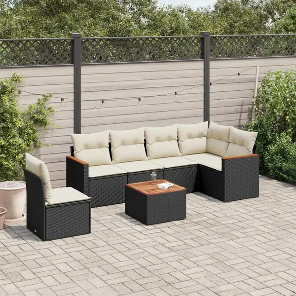 Salon de jardin 7 pcs avec coussins noir résine tressée 62 x 62 x 69 cm - 55,6 kg