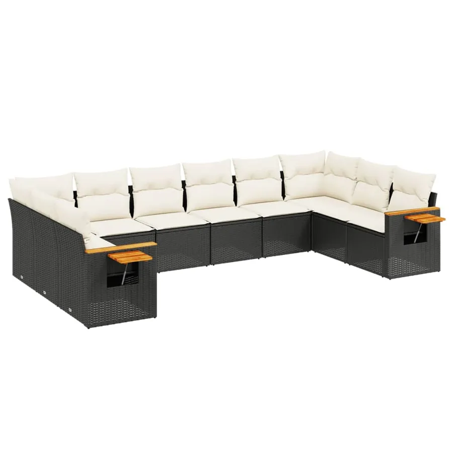Salon de jardin 10 pcs avec coussins noir résine tressée - 2