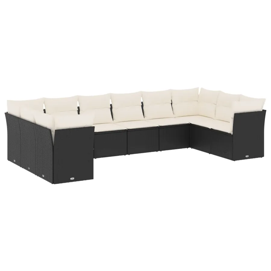 Salon de jardin 10 pcs avec coussins noir résine tressée - 2