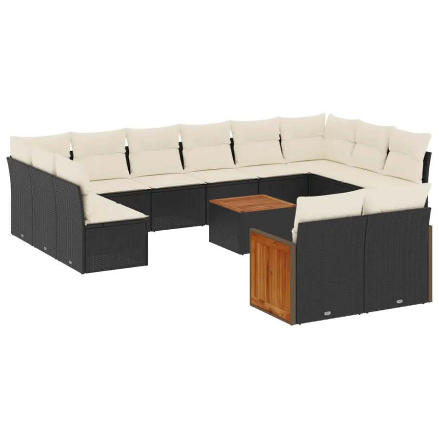 Salon de jardin avec coussins 13 pcs noir résine tressée - 2